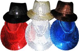 24 Wholesale Sequin Fedora Hat Color Assorted
