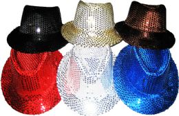 24 Wholesale Flashing Lights Fedora Hats Assorted Colors