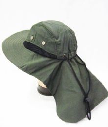 24 Wholesale Mens Boonie / Hiking Cap Hat Olive Color