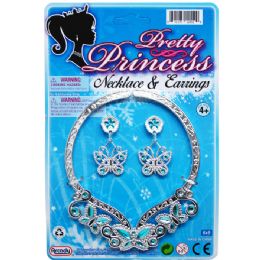 96 Pieces 4.75" Princess Necklace & 2" Earrings Tied On Card - Party Hats & Tiara