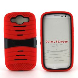 12 Wholesale Samsung G S3 Hybrid Case With/ Kick Stand Red