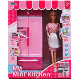 6 Wholesale 12.25" B/o Mini Kitchen Fridge W/ 11" Doll In Window Box