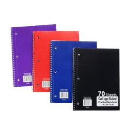 48 Wholesale Kids Spiral College 70 Sheet Subject Notebooks In 4 Assorted Colors