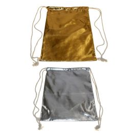 24 Wholesale Drawstring Bags In 2 Assorted Metallic Colors