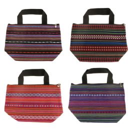 24 Wholesale Insulated Jute Lunch Tote In 4 Assorted Prints