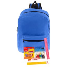 24 Wholesale 17" Basic Backpacks In 8 Assorted Colors With School Supply ki