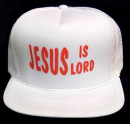 48 Wholesale Youth Mesh Back Printed Hat, "jesus Is Lord", Assorted Colors