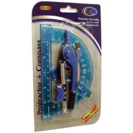 48 Wholesale Protractor + Compass - 2 Pack - Assorted Colors