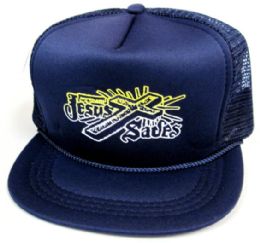 48 Bulk Youth Mesh Back Printed Hat, "jesus Saves", Assorted Colors