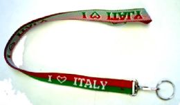 96 Wholesale Embroidered Lanyard Keychain, I Love Italy