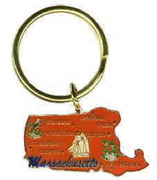 36 Wholesale Heavy Brass Keychain, Massachusetts, State Is Approx. 1.75" In Size