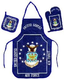 6 Wholesale Air Force Kitchen Set Consists Of Apron, Oven Mitt And Hot Pad