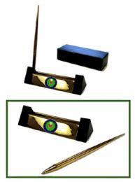 12 Wholesale Brass Pen Set With Brass Army Insignia, 5" Wide