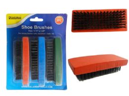 72 Wholesale 3pc Shoe Shine Brushes Blue, Red, Green Asst