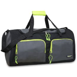24 Pieces 24 Inch Multi Pocket Duffle Bag Black Color Only - Duffel Bags