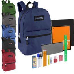24 Wholesale Preassembled 17 Inch Backpack & 12 Piece School Supply Kit - 6 Colors