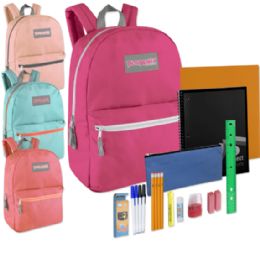 24 of Preassembled 17 Inch Backpack & 12 Piece School Supply Kit - Girls Colors