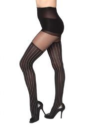 12 Pairs Black Sheer Stripe Garter Beverly Rock Tights In Queen Size - Womens Tights