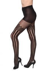 12 Pairs Black Sheer Stripe Beverly Rock Tights One Size - Womens Tights