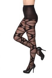 12 Pairs Black Sheer Abstract X Beverly Rock Tights One Size - Womens Tights