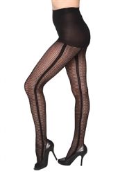 24 Pairs Black Sheer Lattice Stripe Beverly Rock Tights One Size - Womens Tights