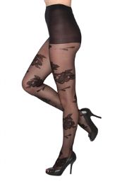 24 Pairs Black Sheer Roses Beverly Rock Tights Queen Size - Womens Tights