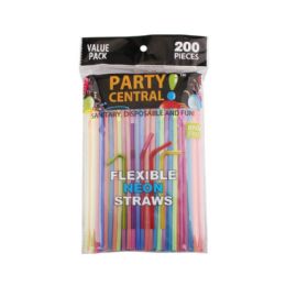 48 of 200 Pack Party Central Flexible Neon Straw