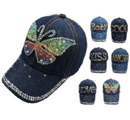72 Wholesale Youth Denim Hat With Bling [assortment] 21 1/4"