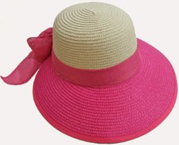 24 Pieces Ladies' 2 Tone Sun Hat With Bow - Sun Hats