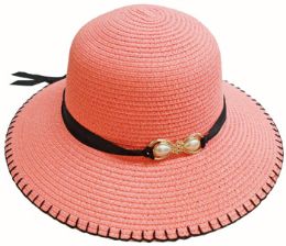 24 Pieces Ladies' Hat With Ribbon (pearl Ornament - Sun Hats