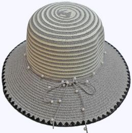 24 Pieces Ladies' Hat With Pearl Tie - Sun Hats