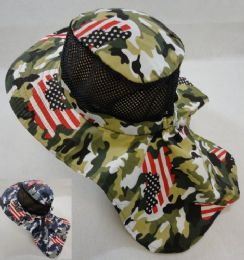 12 Pieces Cotton Boonie Hat With Cloth Flap Mesh Army Camo/flag Print - Cowboy & Boonie Hat