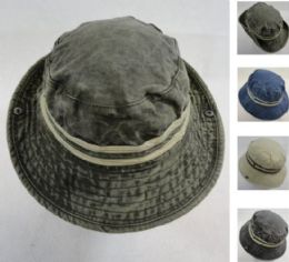 12 Pieces Cotton Washed Floppy Boonie [double Band] - Cowboy & Boonie Hat