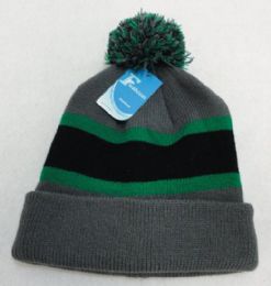 12 Wholesale DoublE-Layer Knitted Hat With Pompom [black/green/gray]