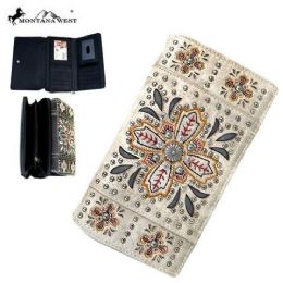 4 Pieces Montana West Embroidered Collection Secretary Style Wallet Beige - Handbags