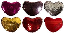 12 Wholesale Wholesale Dual Color Sequins Heart Shaped Coin Purse Assorted
