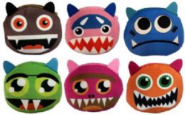 12 Wholesale Wholesale Round Cartoon Monster Coin Purse Assorted Colors