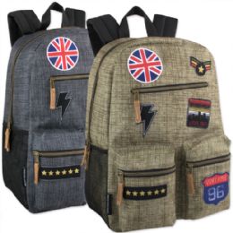 24 Pieces 18 Inch Multi Pocket Backpack With Real Patches & Brass Zippers - Backpacks 18" or Larger
