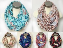 12 Wholesale Floral MultI-Color Leopard Design Scarves