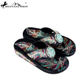 24 Wholesale Montana West Fun Novelty Embroidered Collection Flip Flops Case