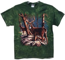 12 Pieces Wholesale Tie Dye Green Deers In Snow Scene - Mens T-Shirts