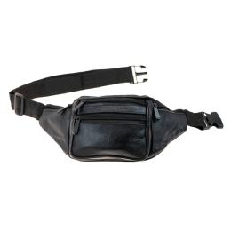 24 Wholesale Black Leather Fanny Pack Belt Bag