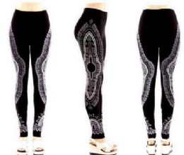 12 Pieces Wholesale Black White Graphic On The Side Leggings - Womens Leggings