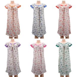 24 Wholesale Women Pajama Night Gown Small Flower Print Short Sleeve