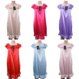 24 Wholesale Women Pajama Night Gown Short Sleeve Solid Colors