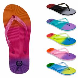72 Wholesale Women's Flip Flops Wieth/ Dual Layer Heel & Sparkle Straps - Rainbow Print