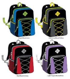 24 Wholesale 17" Bungee Backpacks With Side Mesh Pocket - Assorted Colors