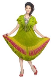 36 Wholesale Women's Rayon Tie Dye Dresses With Accent Stitching - Assorted Colors - Size SmalL-xl