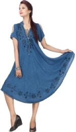 36 Wholesale Women's Rayon Denim Wash Dresses - Assorted Colors - Size SmalL-xl