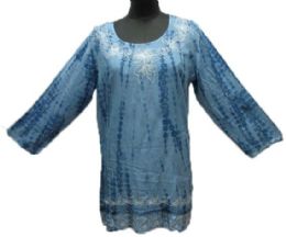 36 of Women's Rayon ThreE-Quarter Sleeve Tunic Tops With Accent Stitching - Denim Wash - Assorted Colors - Size SmalL-xl